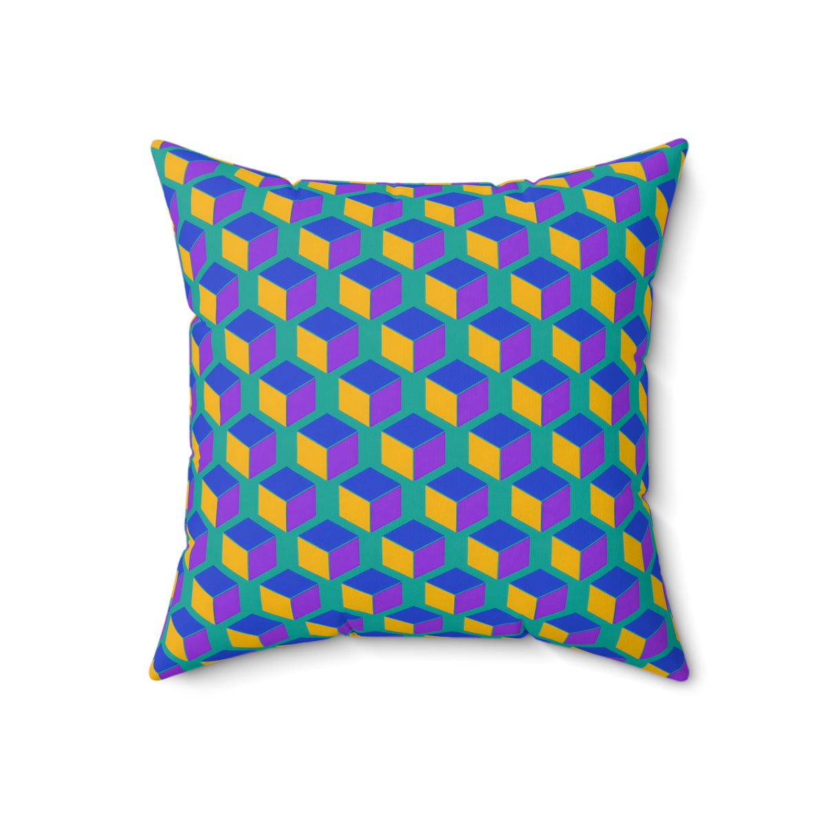 Giant Faceted Cubes II Faux Suede Cushion – Peacock Jewel