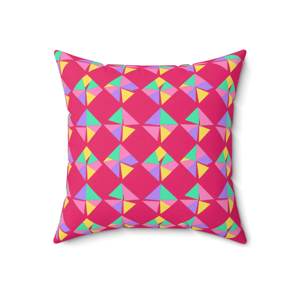 Stacked Cubist Prisms Faux Suede Cushion – Candy Pop on Raspberry