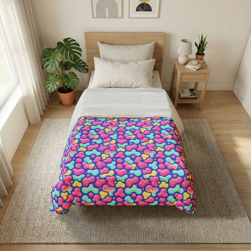 Pastel Lava Blobs Cotton Duvet Cover – Candy Fluid Art Pattern