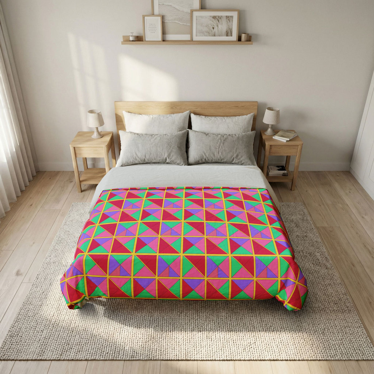 Split Square Fiesta Cotton Duvet Cover – Candy Pop on Raspberry