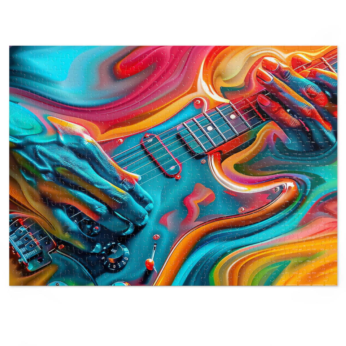 Psychedelic Guitar Hands Jigsaw Puzzle with Tin – Psychedelic Music Art