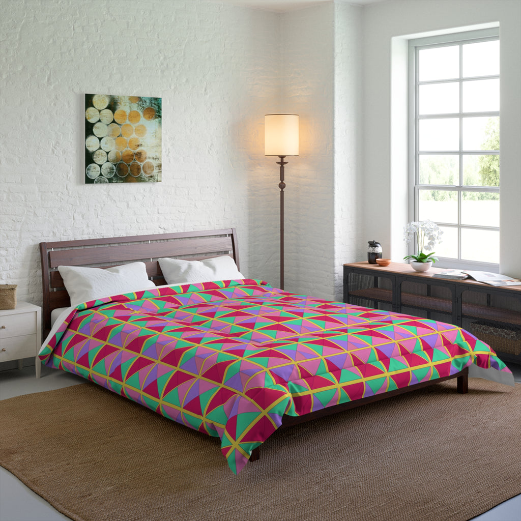 Split Square Fiesta Comforter – Candy Pop on Raspberry
