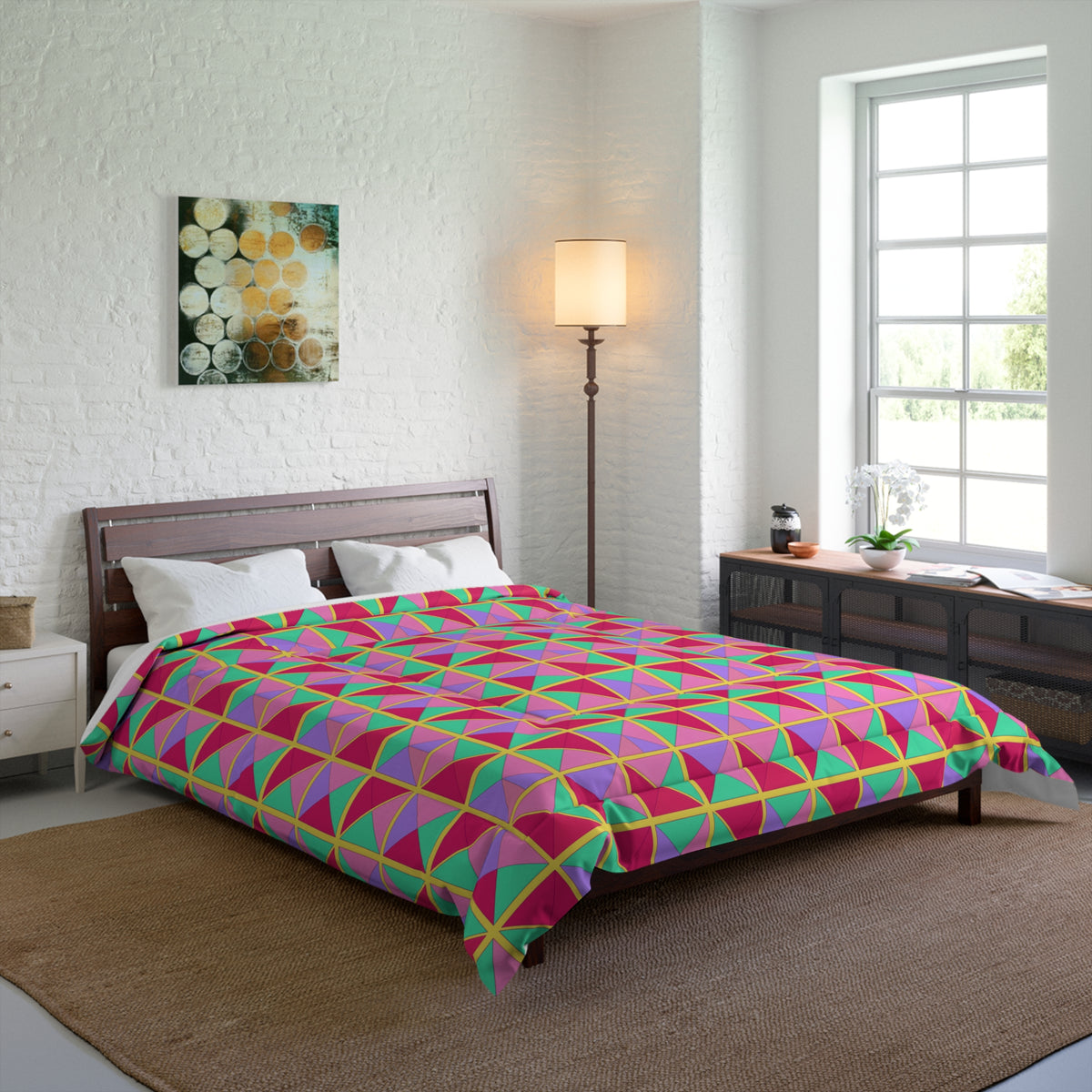 Split Square Fiesta Comforter – Candy Pop on Raspberry