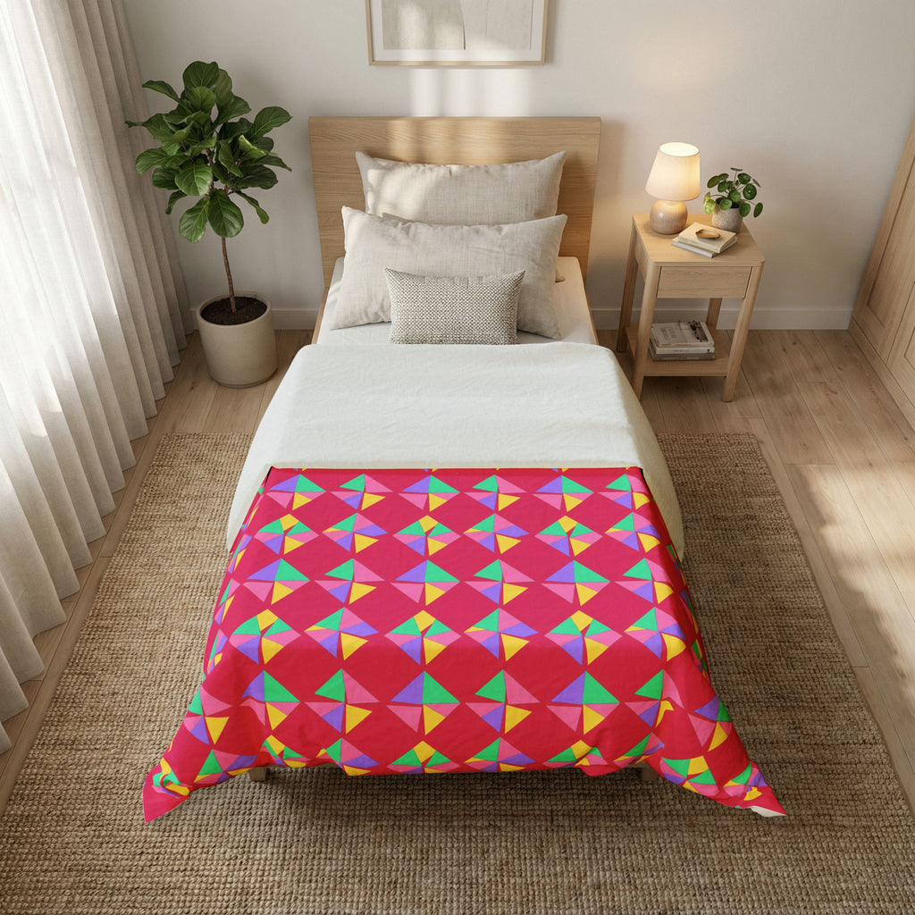 Stacked Cubist Prisms Cotton Duvet Cover – Candy Pop on Raspberry