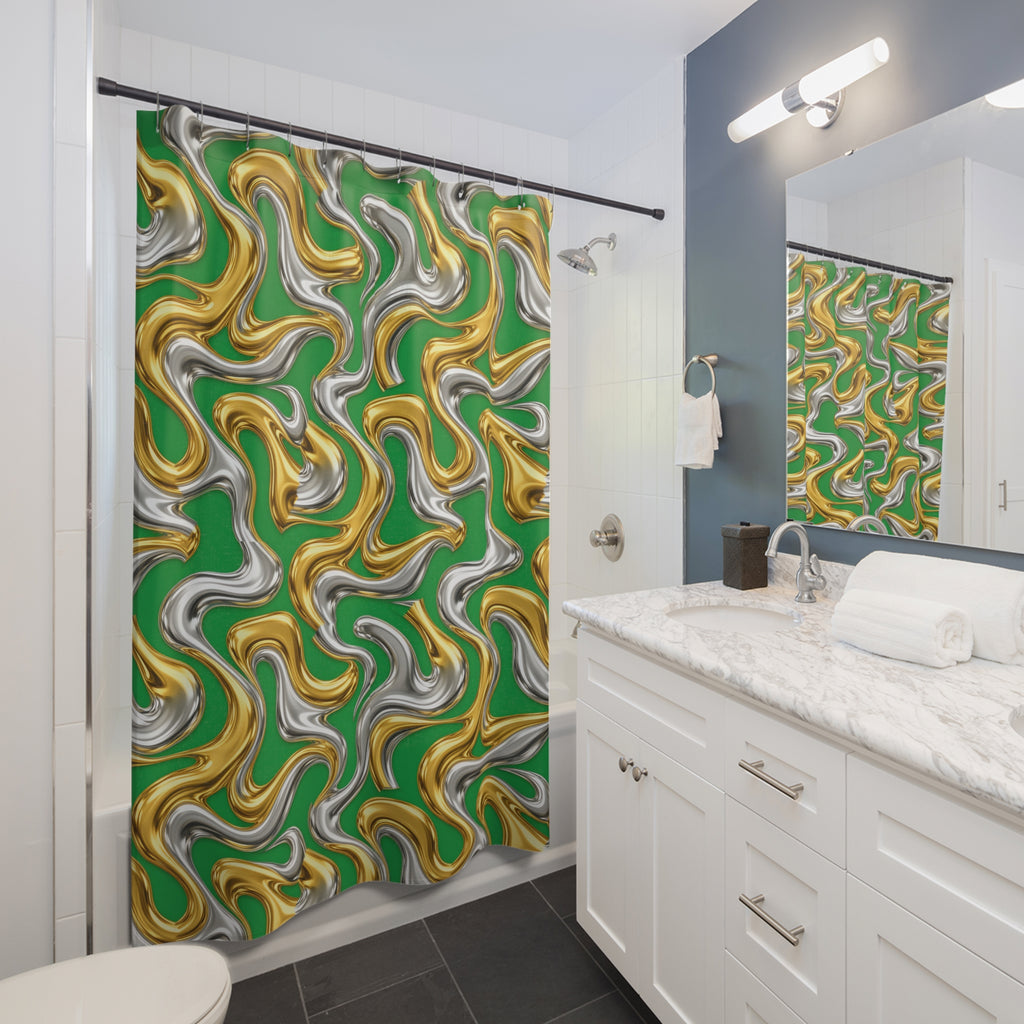 Broad Melting Gold Ribbons Shower Curtain – Liquid Chrome Pattern