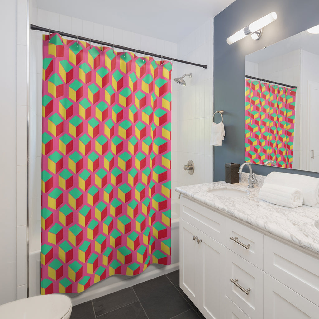 Giant Faceted Cubes II Shower Curtain – Candy Christmas