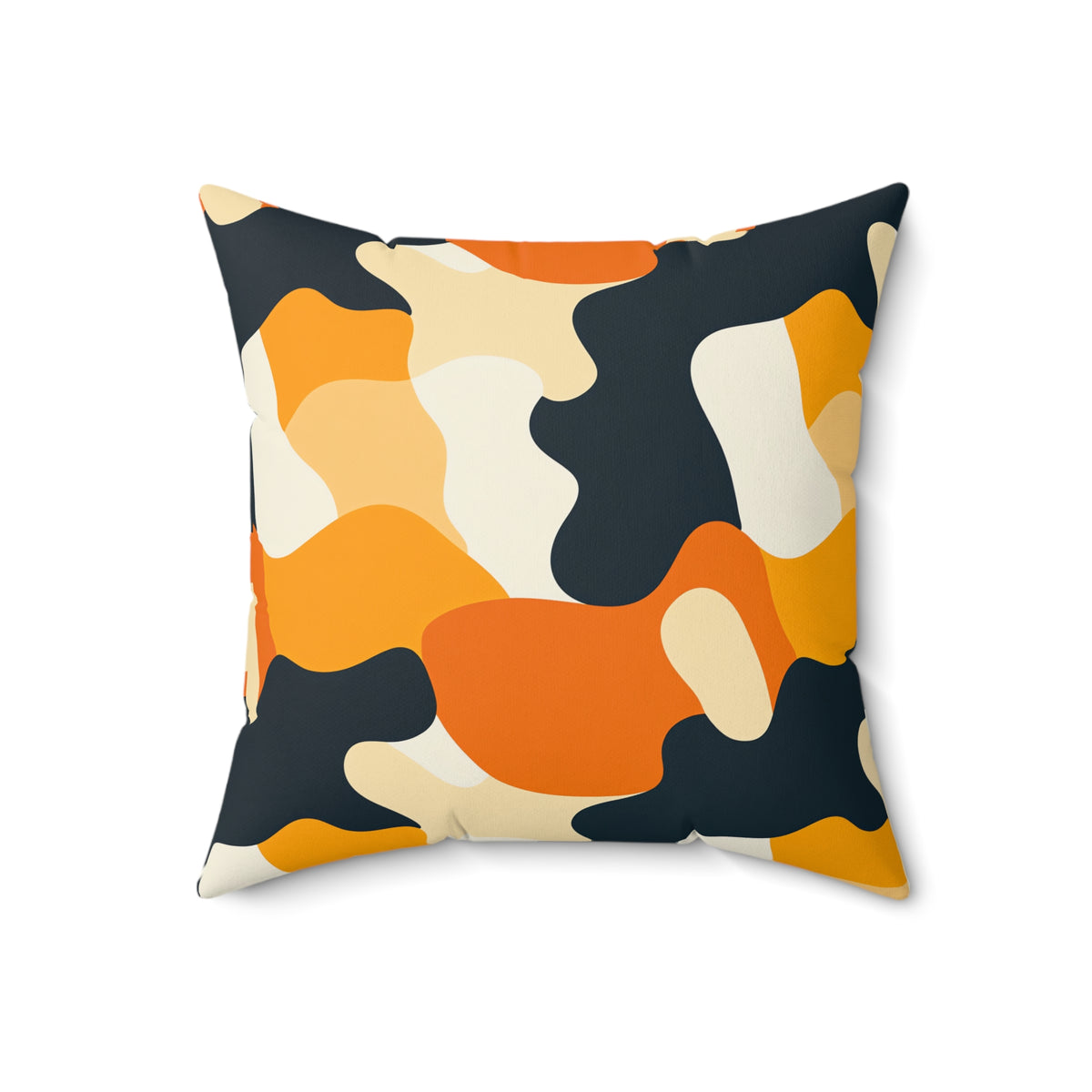 Orange Blob Camo Faux Suede Cushion – Abstract Shapes Pattern