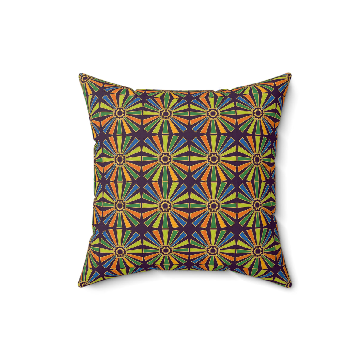 Sunray Medallion Grid Faux Suede Cushion – Art Deco Geometric Pattern