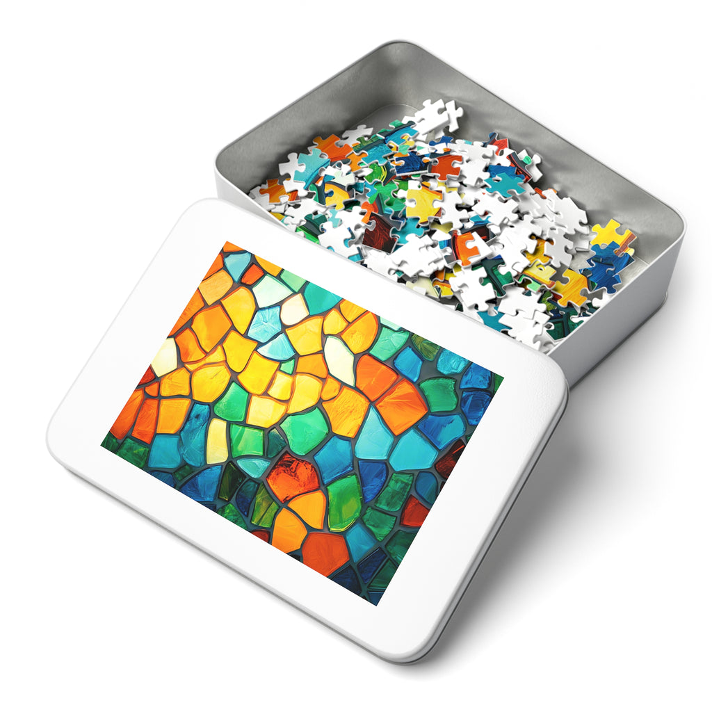 Jewel Mosaic Glass Jigsaw Puzzle with Tin – Stained-Glass Style Mosaic