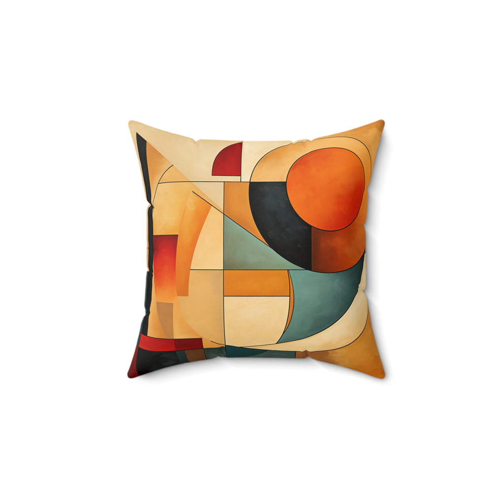 Bauhaus Moon Blocks Faux Suede Cushion – Mid-Century Geometric Art