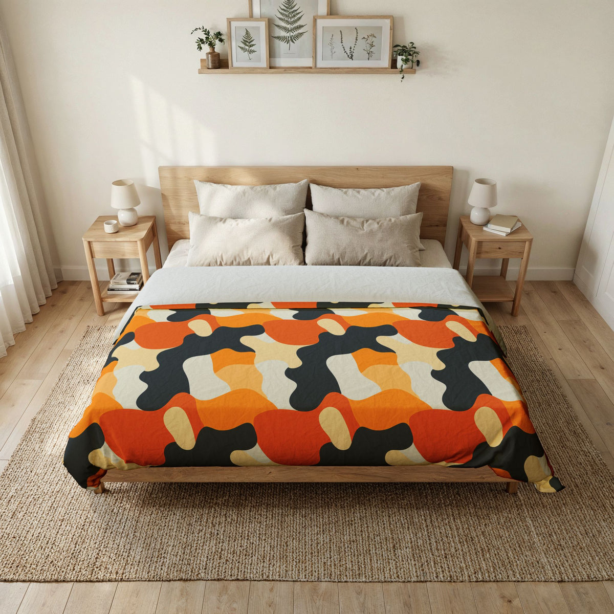 Orange Blob Camo Cotton Duvet Cover – Abstract Shapes Pattern