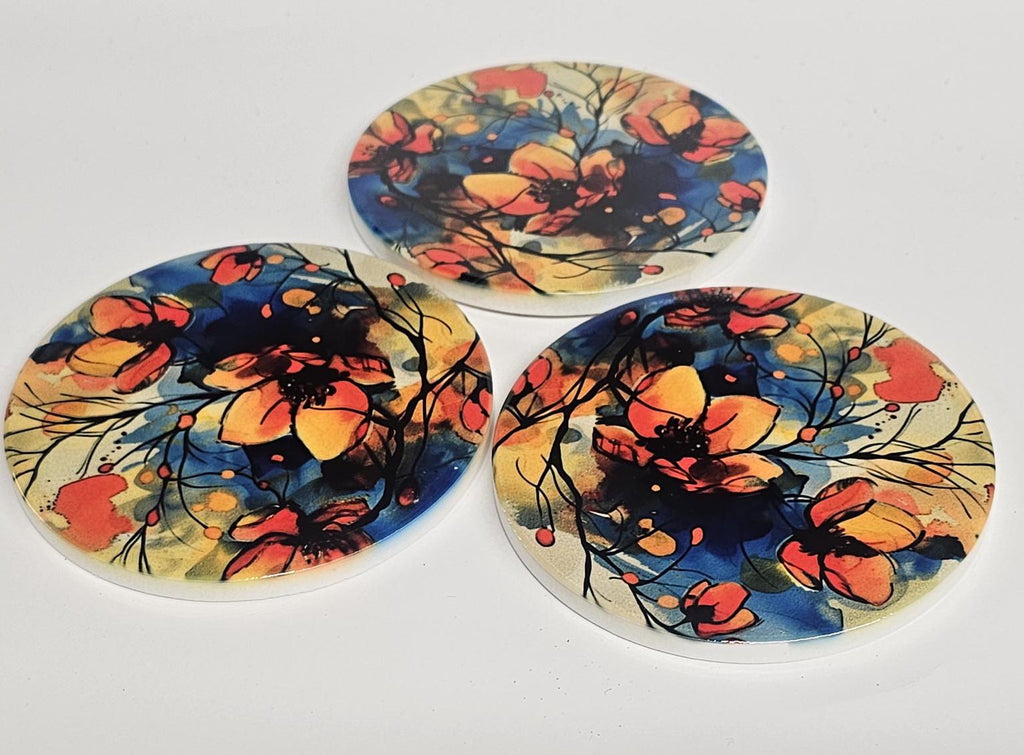 AI24053C Watercolour WildFlower Meadow -  Round Ceramic Coasters- Set of 6, gift for all occasions, Designed and made in Britain