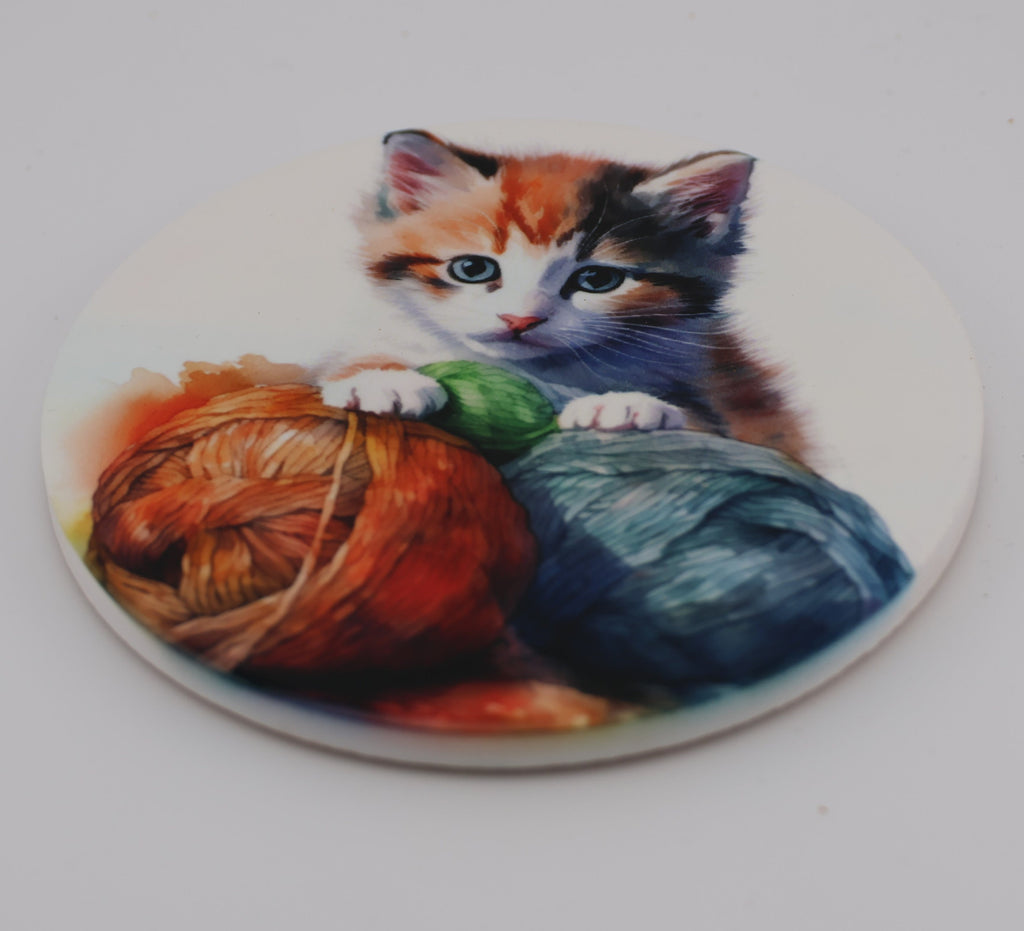 Cuddly kitten Printed Watercolour effect Round Ceramic Coasters-  Set of 6, colourful, gift for all occasions, six unique designs.