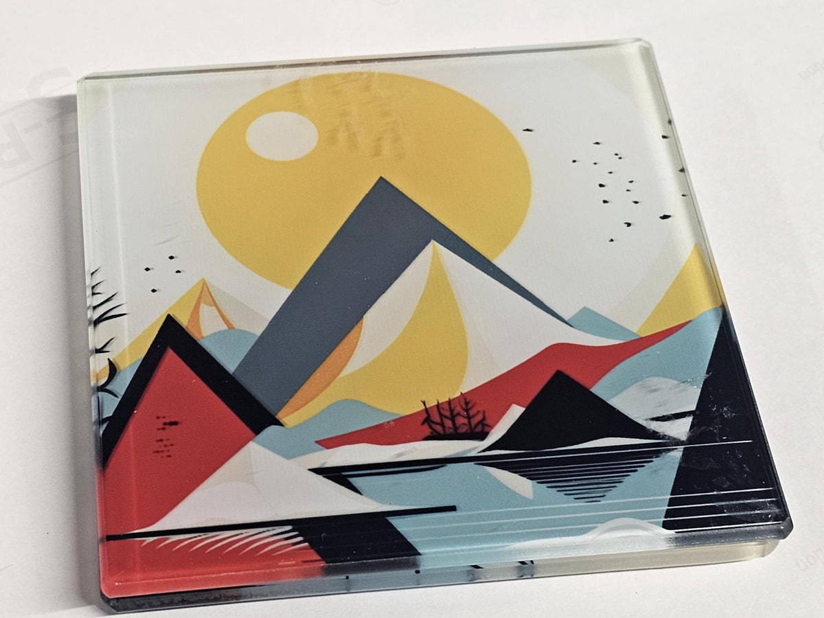 AI24004G Personalised Mountain Landscape Coaster Set - Handmade  Art Glass Coasters - Rustic Cabin Decor Gift - Unique Housewarming Gift