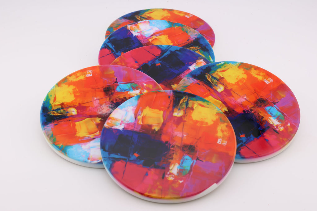 AI24002C Personalised Abstract Ceramic Coaster Set - Modern Art Home Decor - Unique Housewarming Gift - Custom Sublimation Printed Coaster