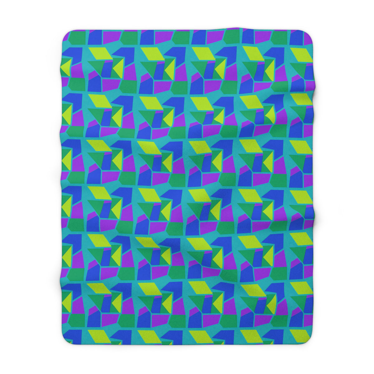 Cubist Block Quilt Sherpa Fleece Blanket – Peacock Jewel