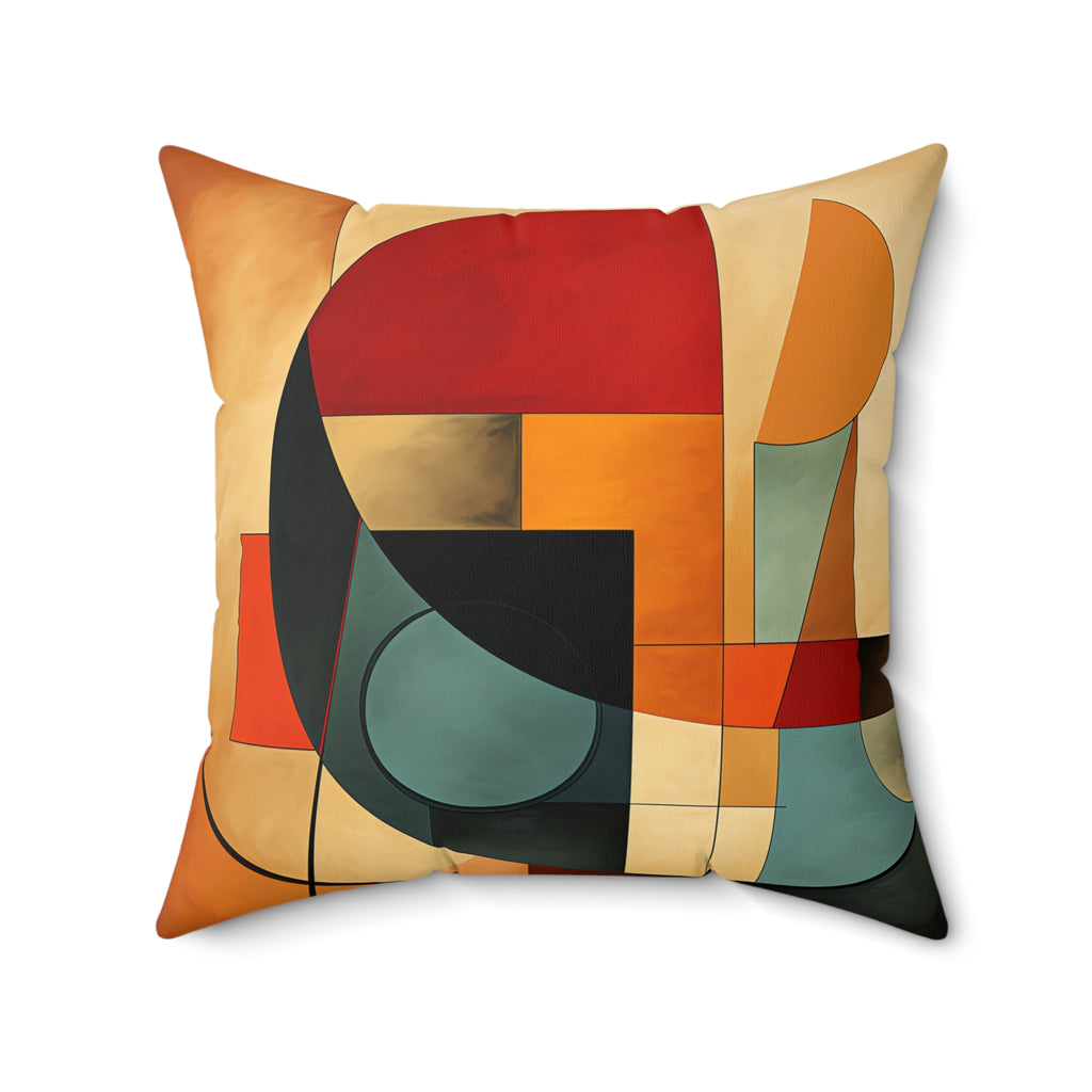 Bauhaus Sun Circles Faux Suede Cushion – Mid-Century Geometric Art