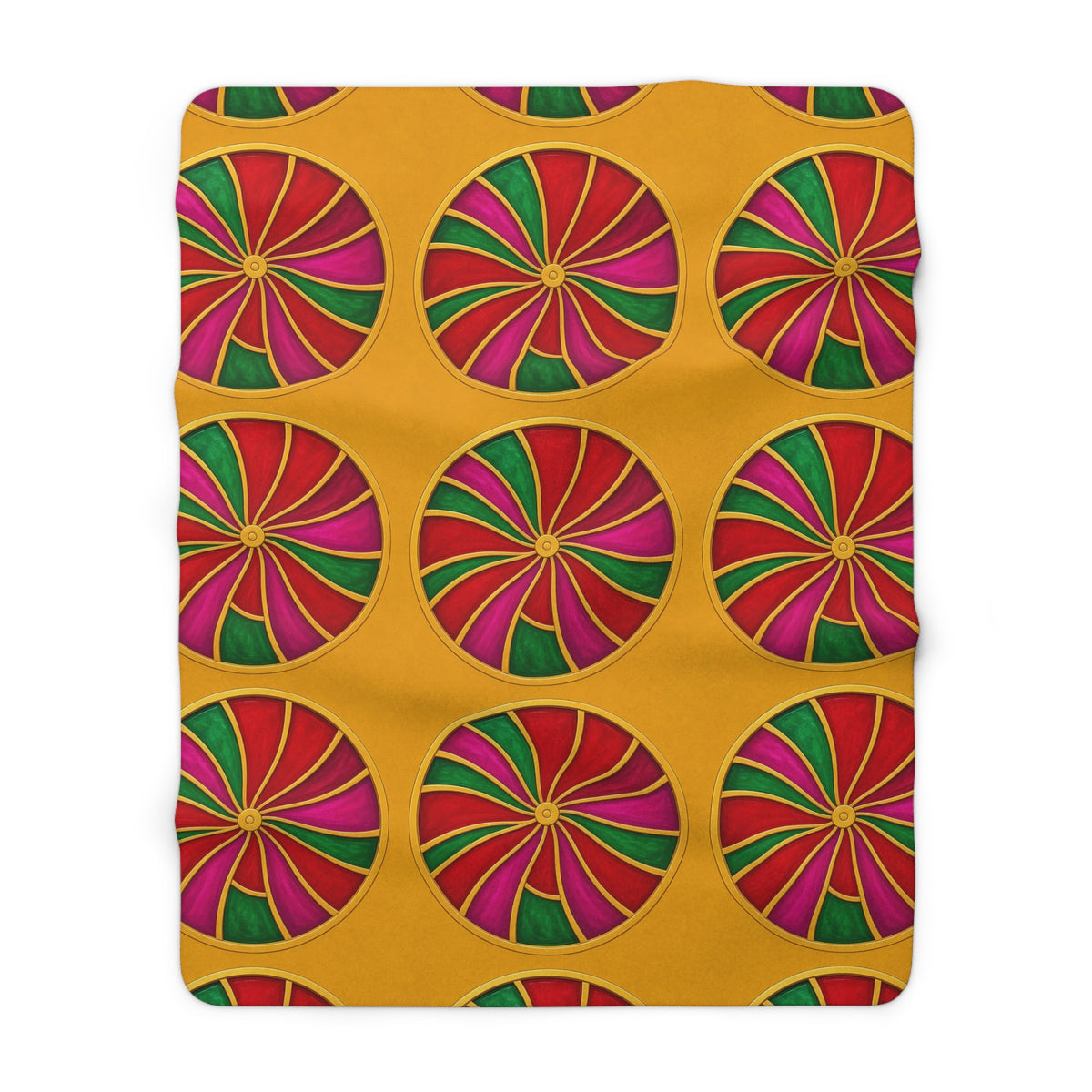 Grand Kaleido Jewel Wheels Sherpa Fleece Blanket – Kaleidoscopic Medallion Pattern