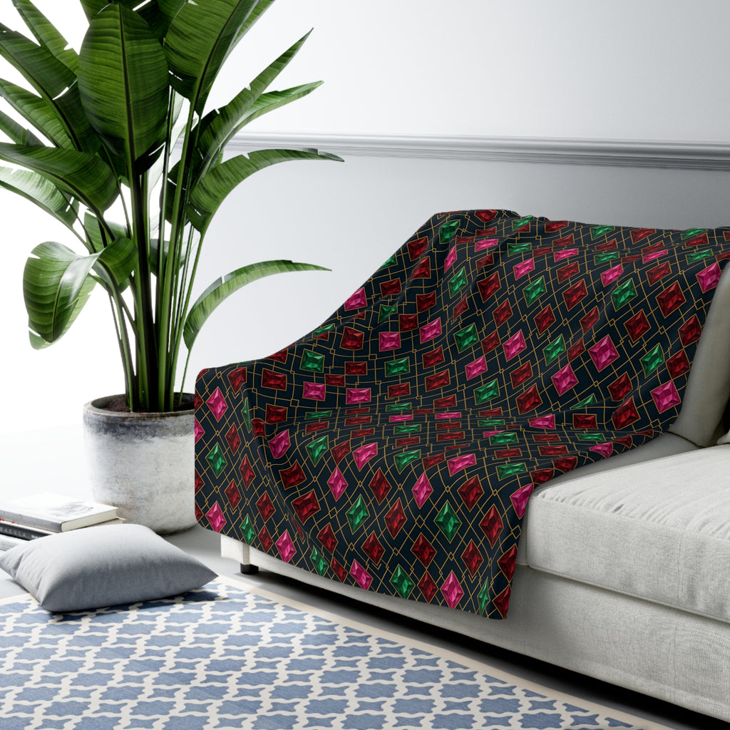 Jewel Argyle Sherpa Fleece Blanket – Art Deco Pattern