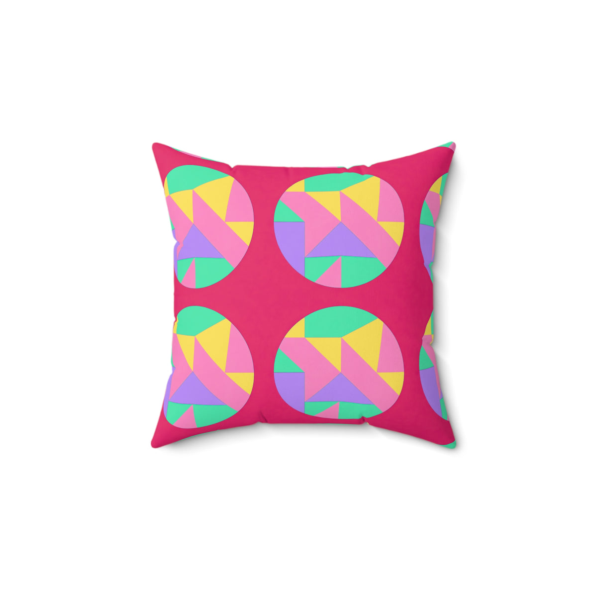 Broken Circle Planes Faux Suede Cushion – Candy Pop on Raspberry