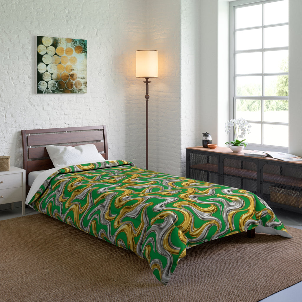 Broad Melting Gold Ribbons Comforter – Liquid Chrome Pattern