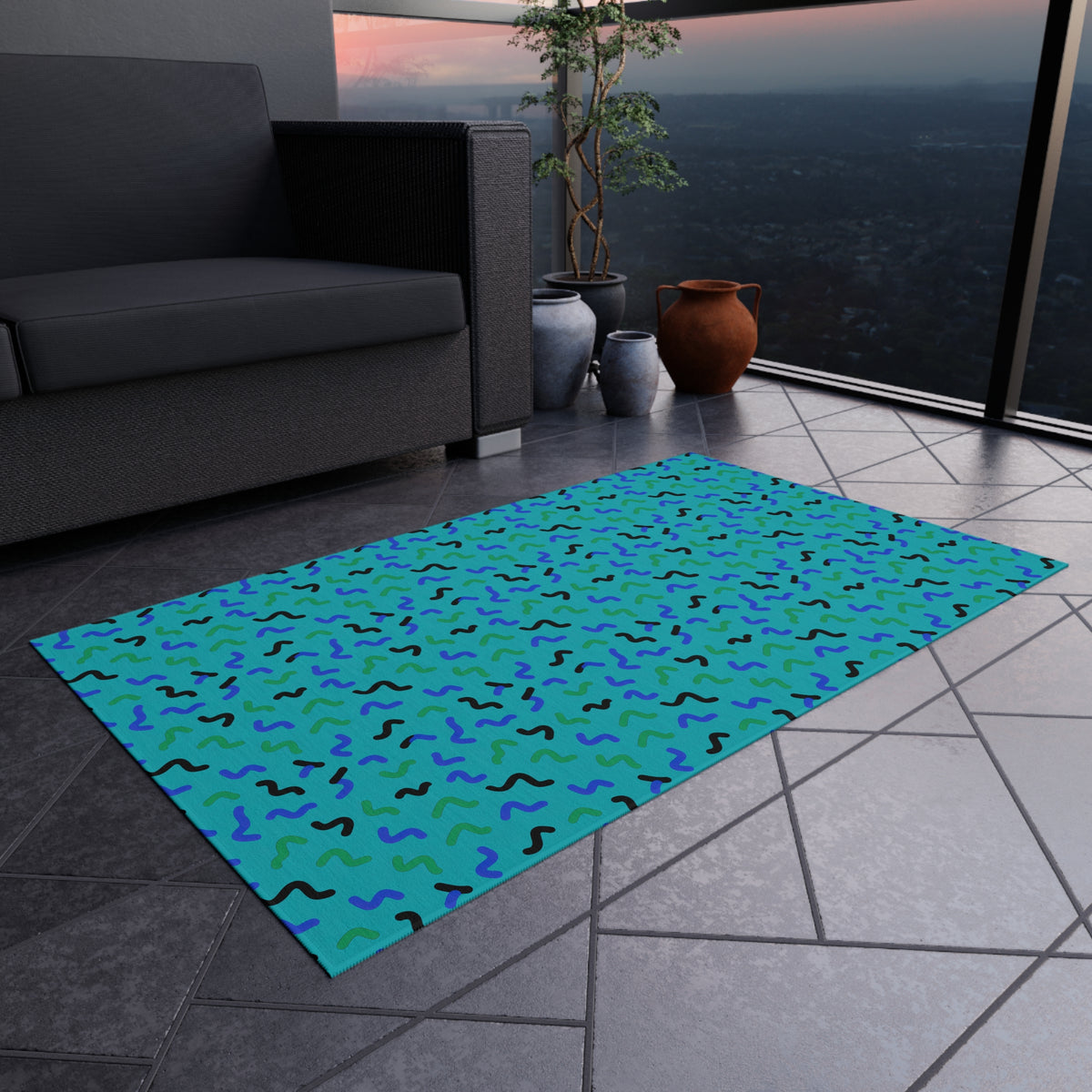 Squiggle Strokes Outdoor Rug – Peacock Jewel
