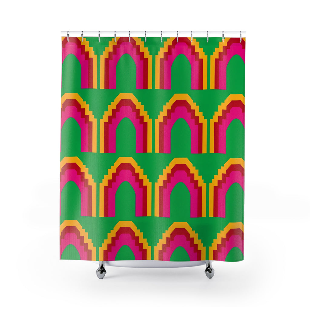 Grand Stepped Arches Shower Curtain – Art-Deco Arches Pattern