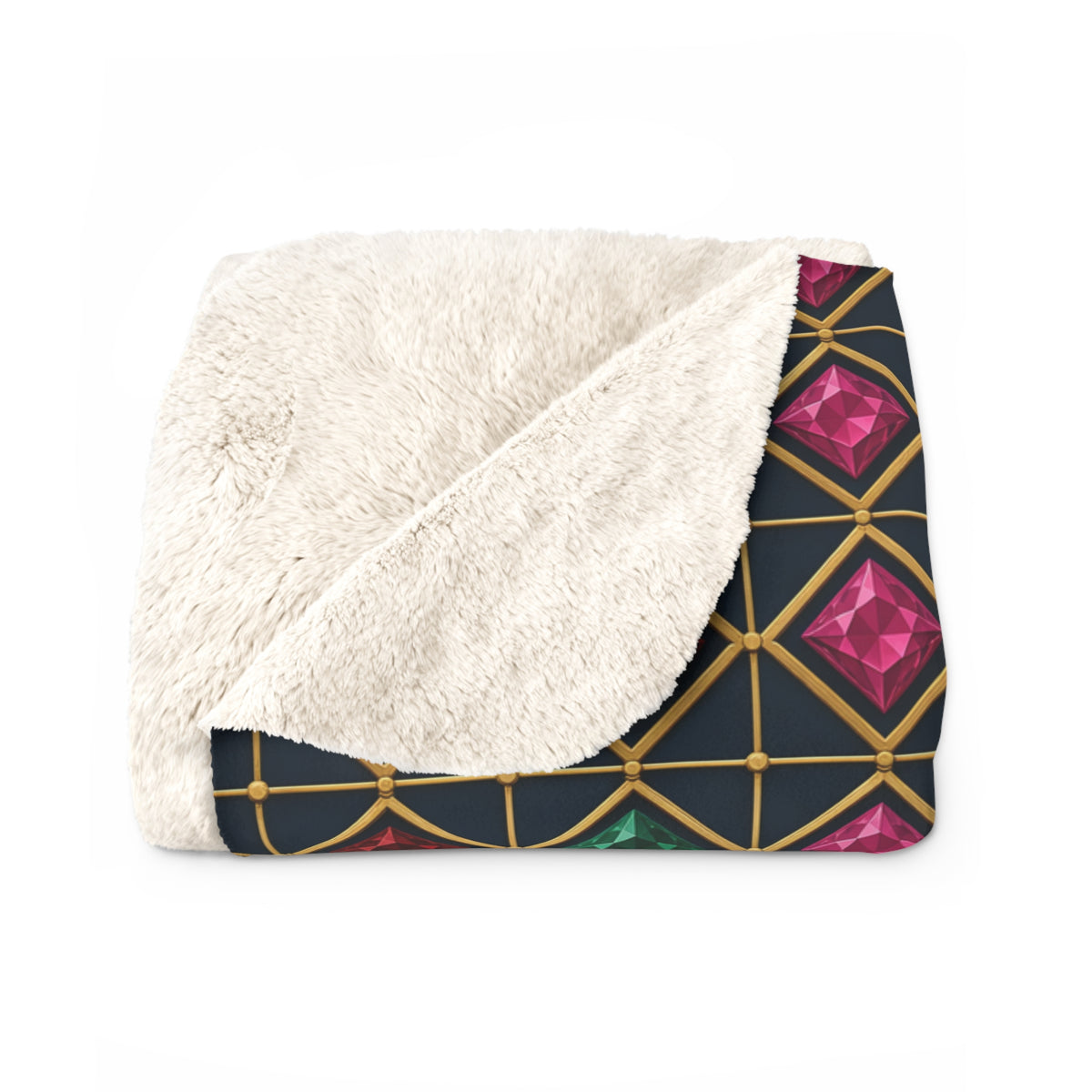 Gold Diamond Trellis Sherpa Fleece Blanket – Art Deco Pattern