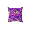 Neon Acrylic Pour Faux Suede Cushion – Psychedelic Marbling Pattern