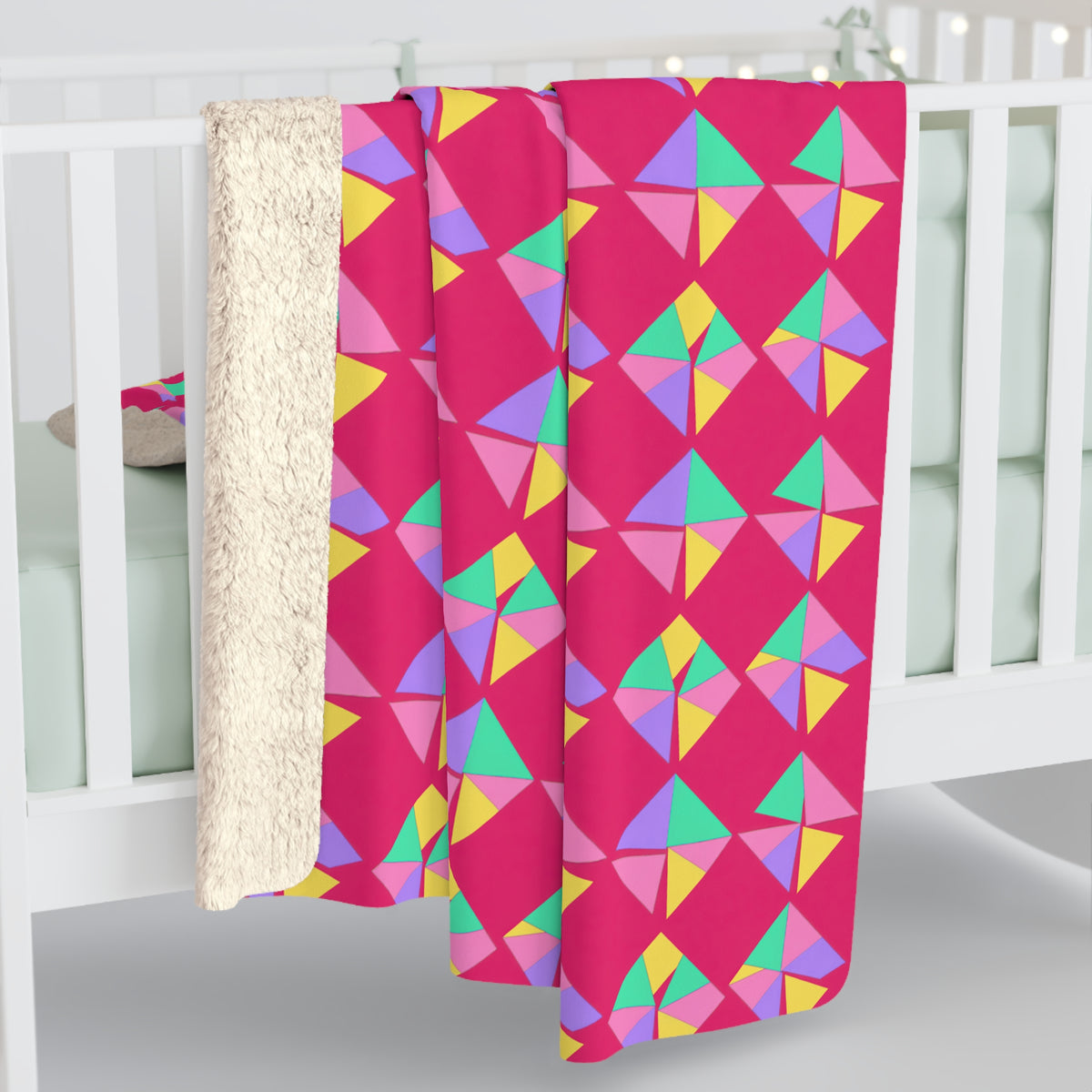 Stacked Cubist Prisms Sherpa Fleece Blanket – Candy Pop on Raspberry