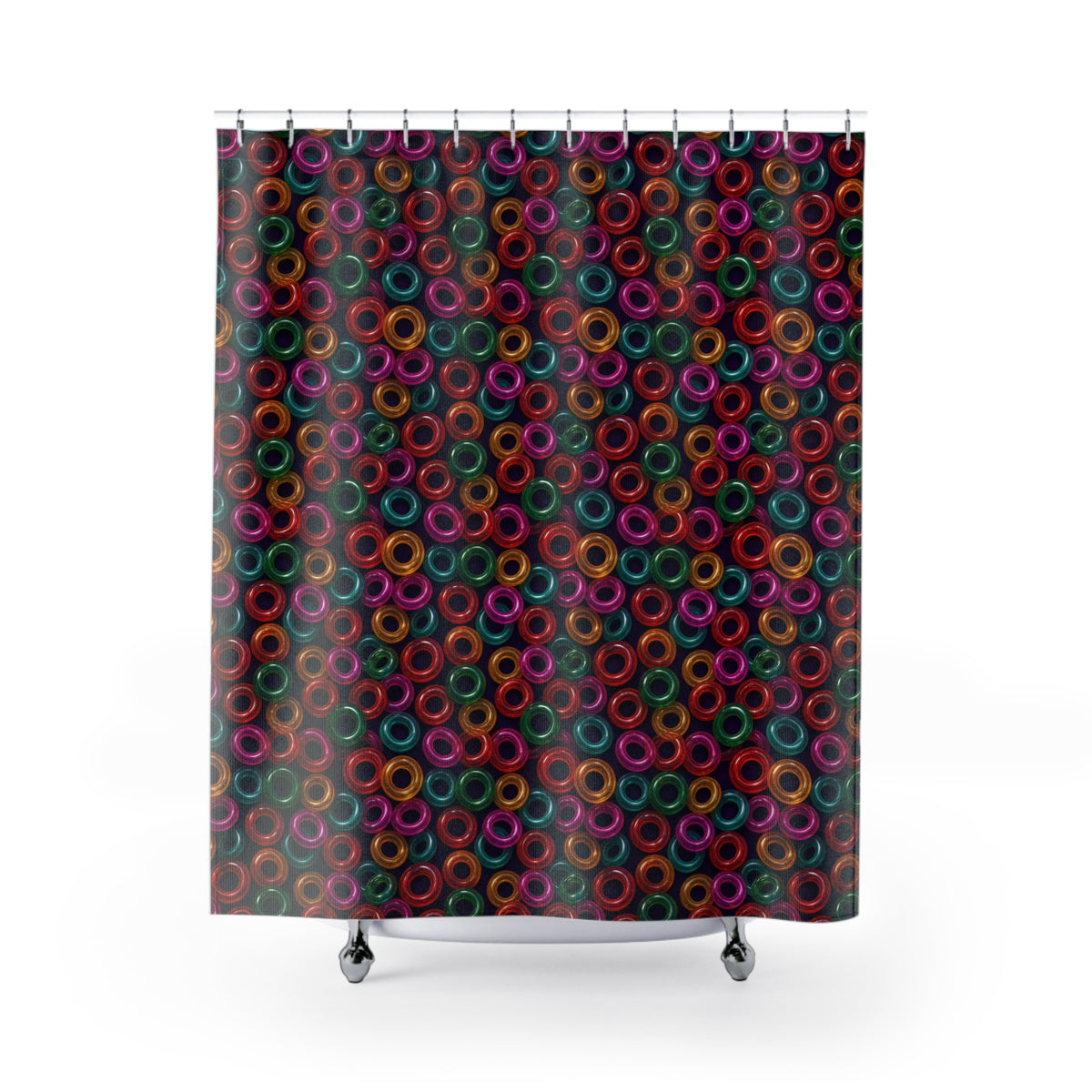 Glass Ring Scatter Shower Curtain – Holographic-Look Jelly Pattern