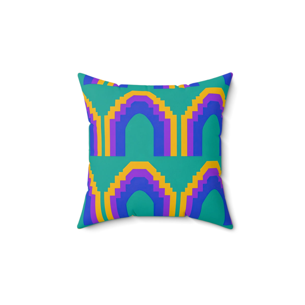 Grand Stepped Arches Faux Suede Cushion – Peacock Jewel