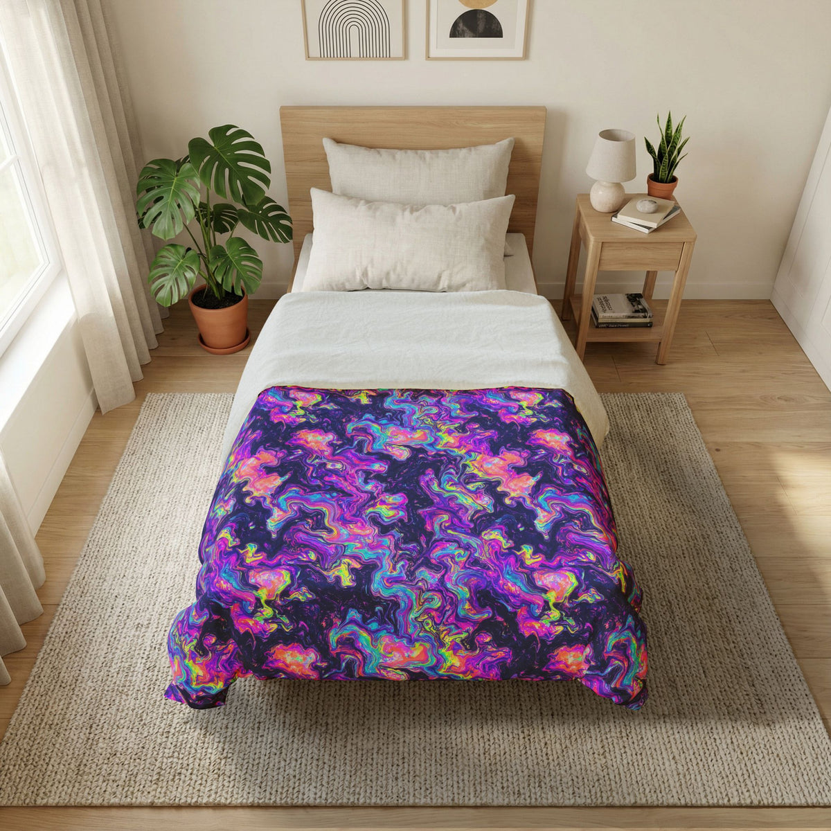 Opal Lava Marble Cotton Duvet Cover – Holographic-Look Fluid Art Pattern