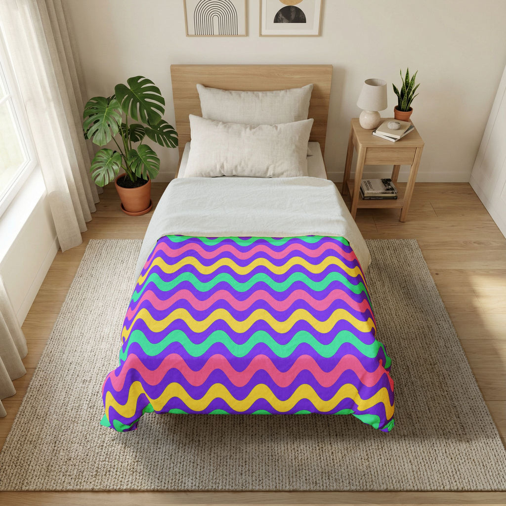 Big Ripple Chevrons Cotton Duvet Cover – Candy Pastel on Grape