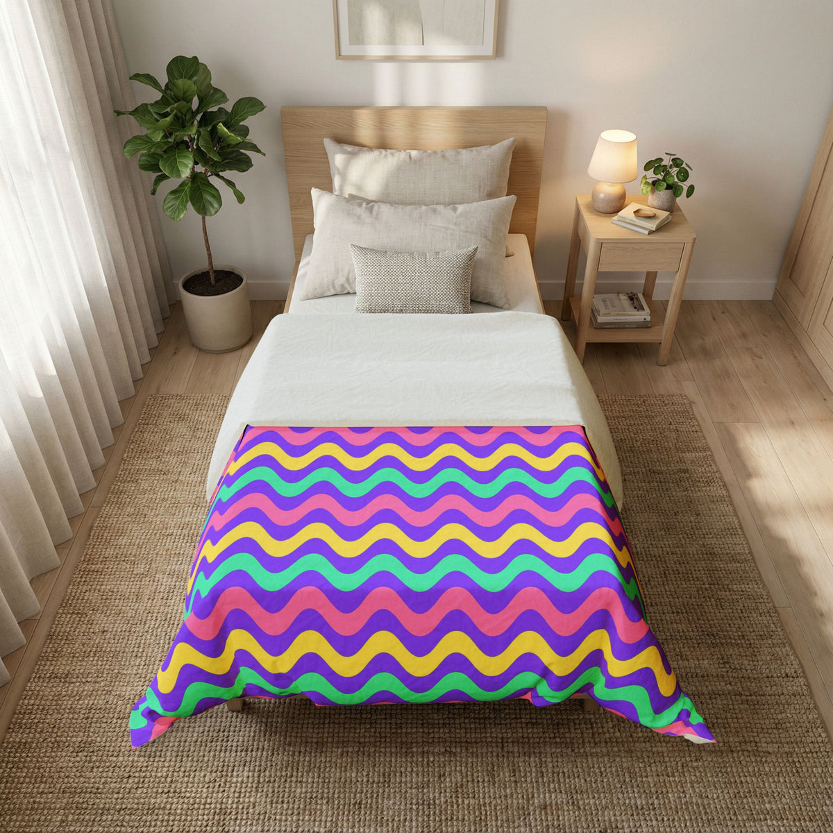Big Ripple Chevrons Cotton Duvet Cover – Candy Pastel on Grape