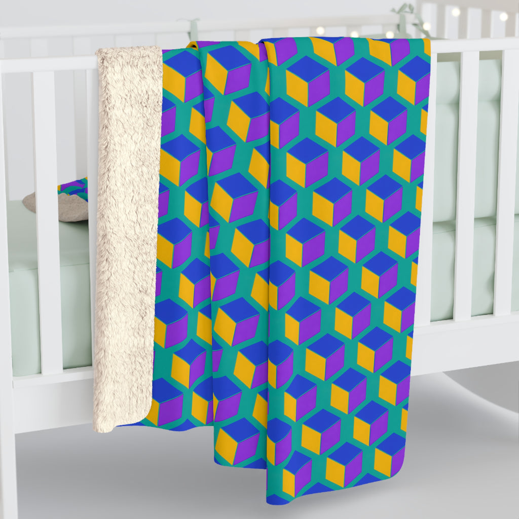 Giant Faceted Cubes II Sherpa Fleece Blanket – Peacock Jewel