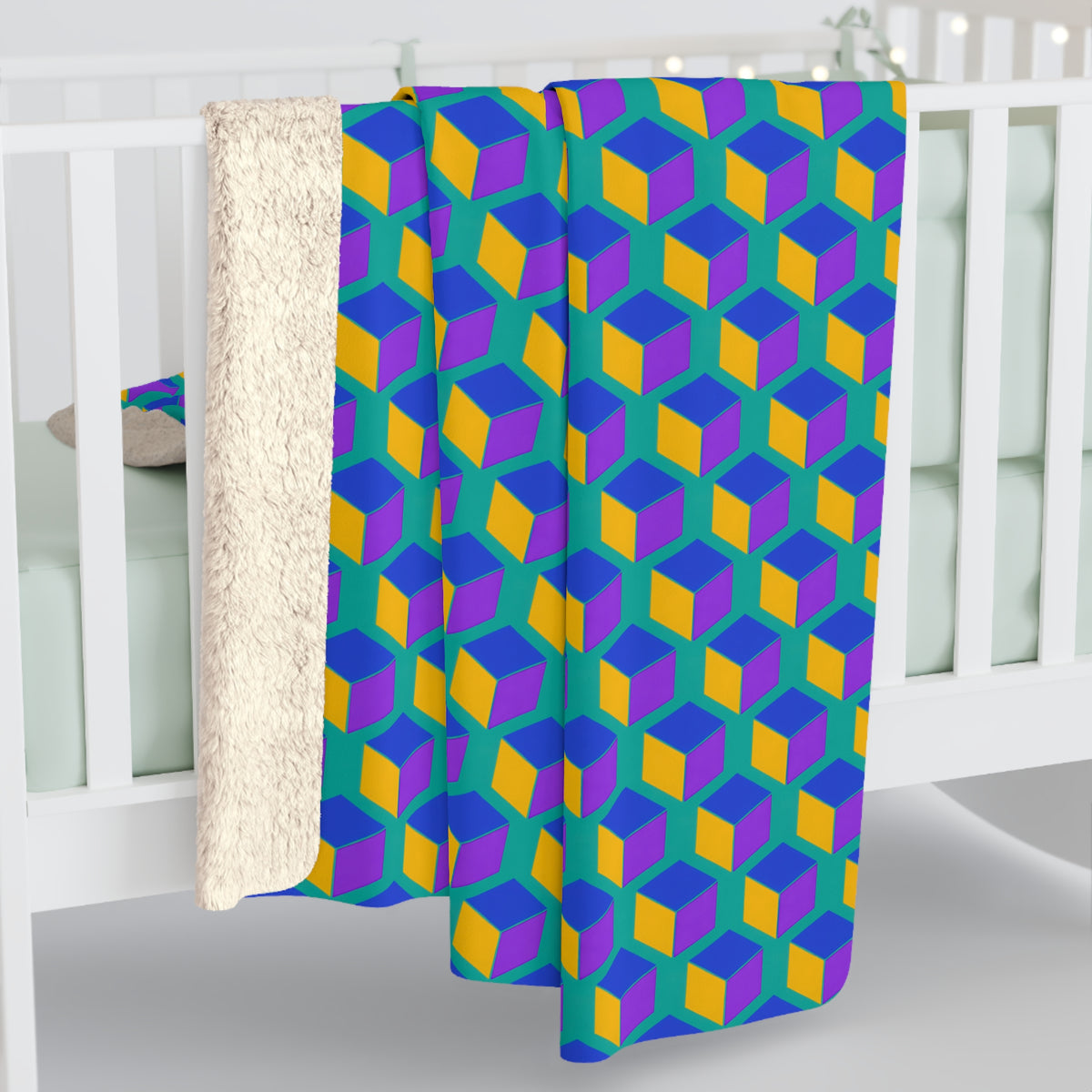 Giant Faceted Cubes II Sherpa Fleece Blanket – Peacock Jewel