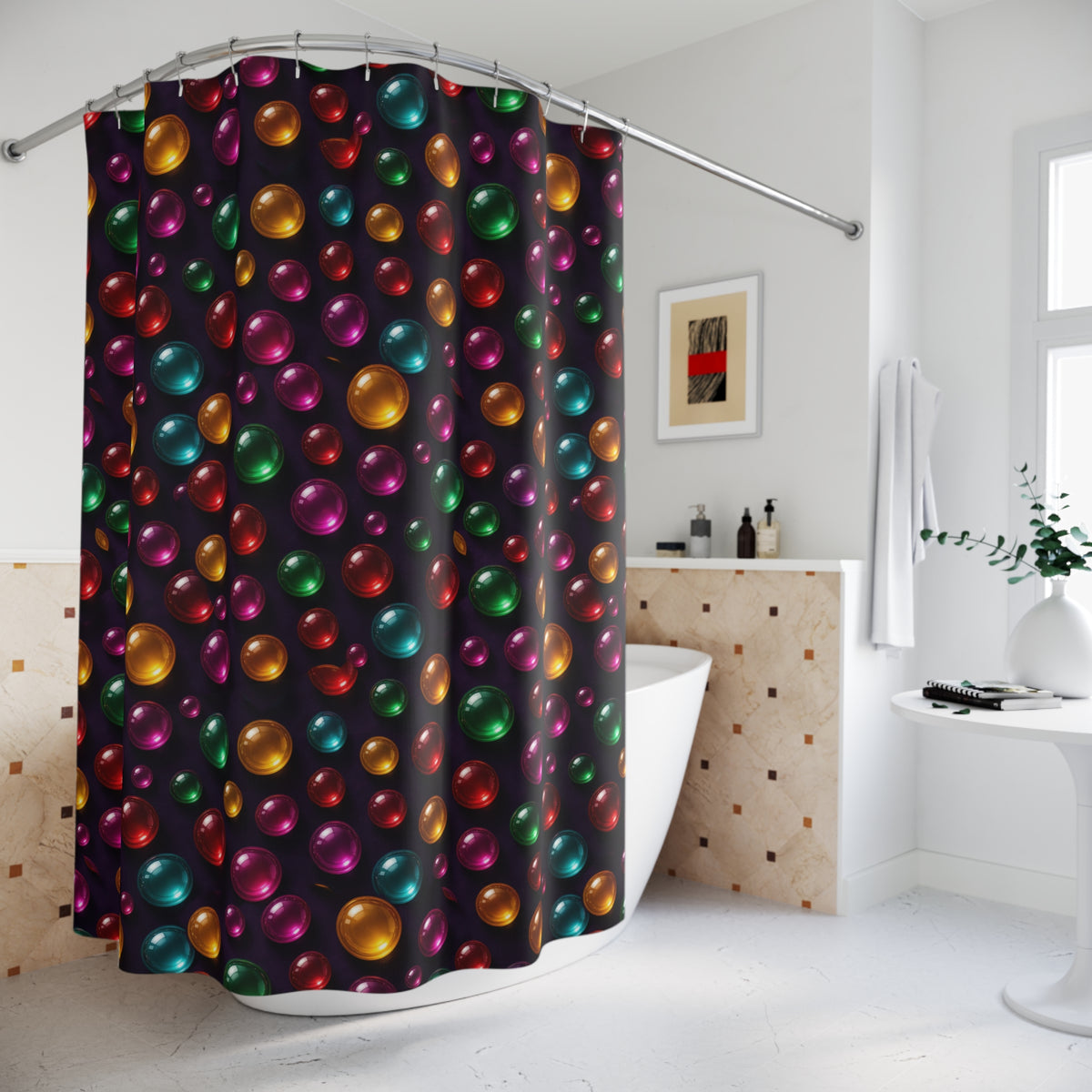 Candy Glass Orbs Shower Curtain – Glossy 3D Abstract Pattern