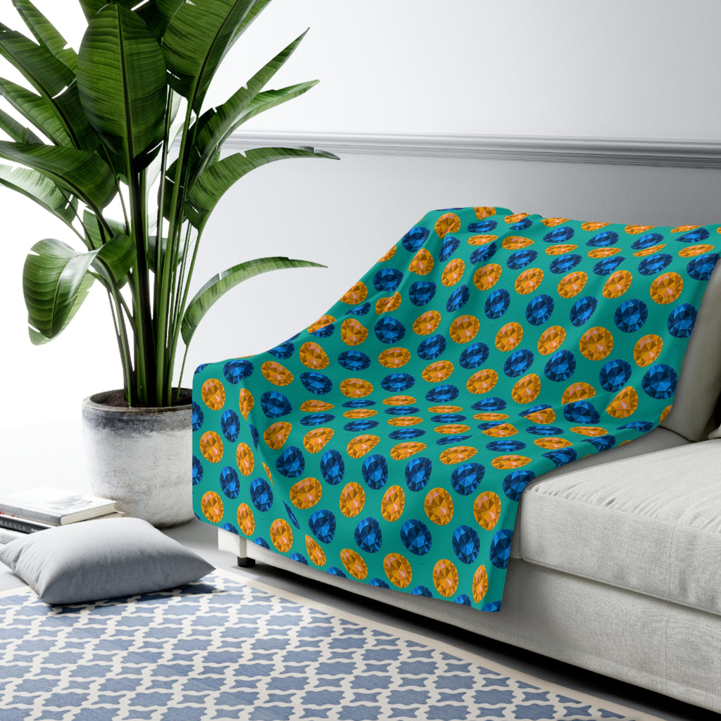 Half-Drop Gem Grid Sherpa Fleece Blanket – Peacock Jewel