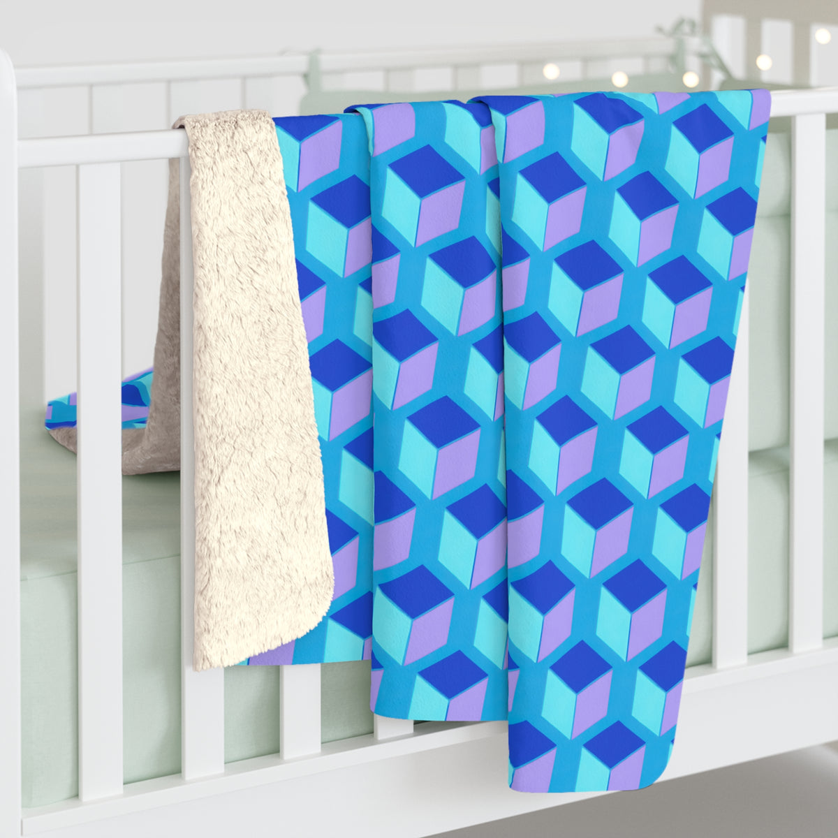 Giant Faceted Cubes II Sherpa Fleece Blanket – Ice Jewel