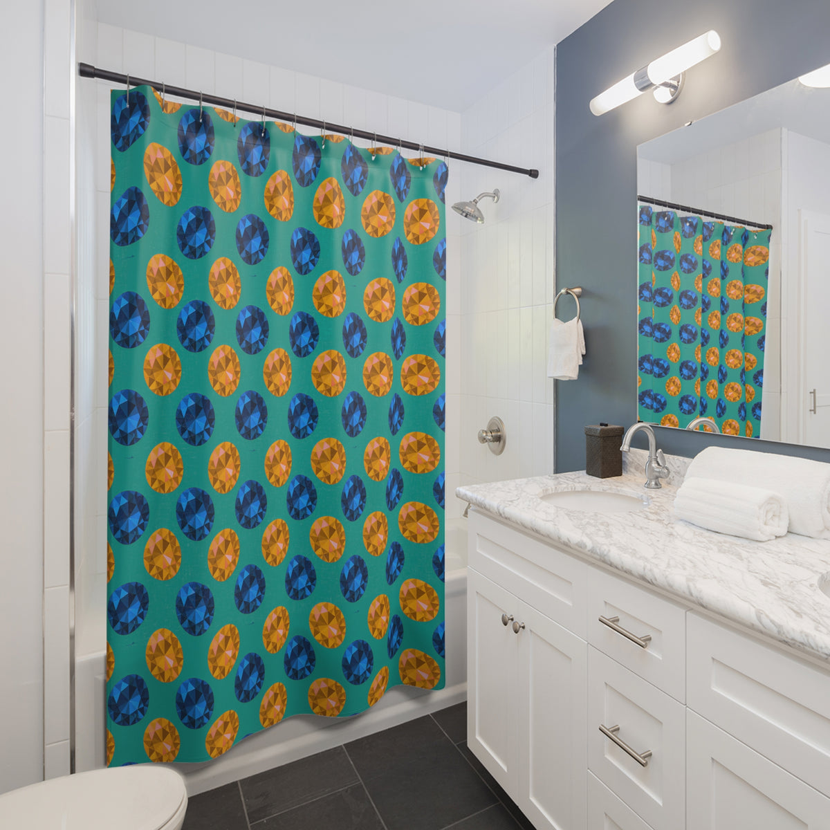 Half-Drop Gem Grid Shower Curtain – Peacock Jewel