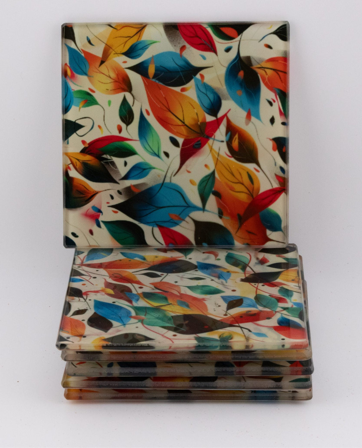 AI24025G Autumnal Woodland leaves scene Square Glass Coasters - Set of 6, gift for all occasions, six unique designs.