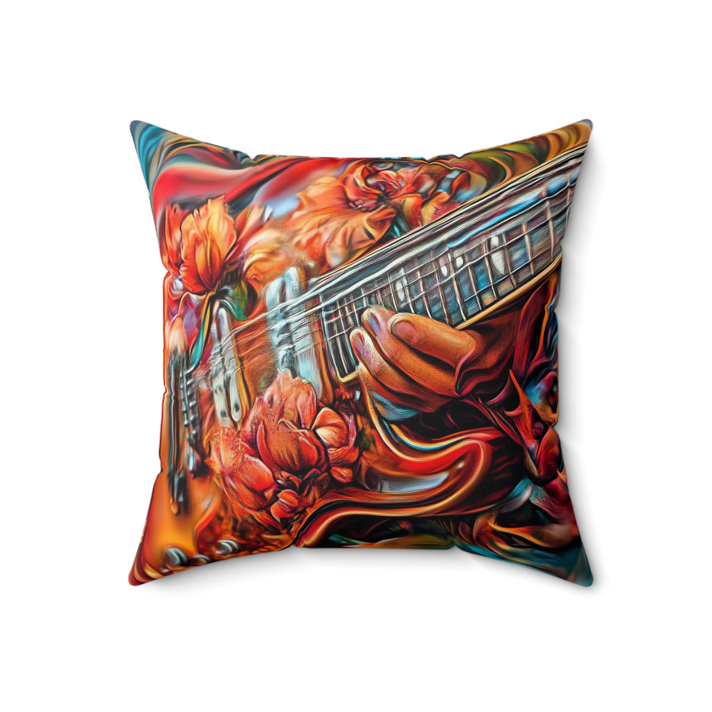 Floral Rock Guitar Faux Suede Cushion – Psychedelic Music Art