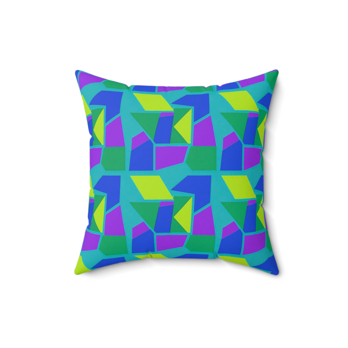 Cubist Block Quilt Faux Suede Cushion – Peacock Jewel