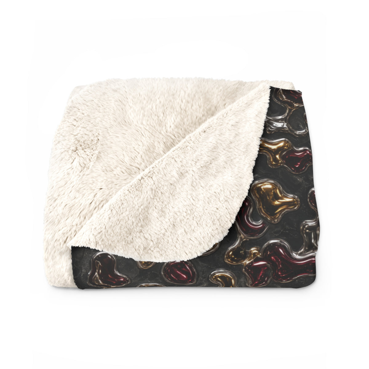 Merging Gold Puddles Sherpa Fleece Blanket – Liquid Chrome Pattern