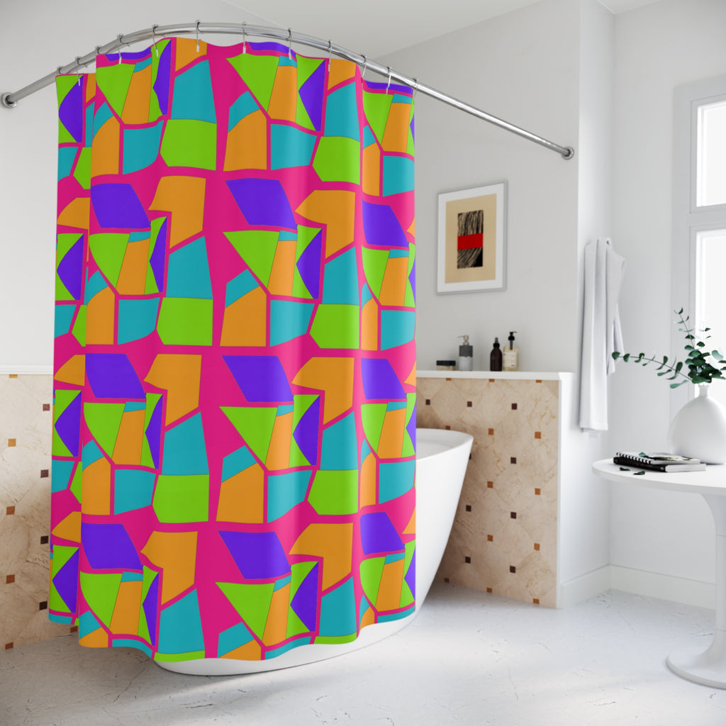 Cubist Block Quilt Shower Curtain – Tropical Punch