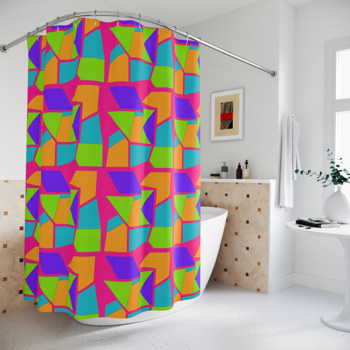Cubist Block Quilt Shower Curtain – Tropical Punch