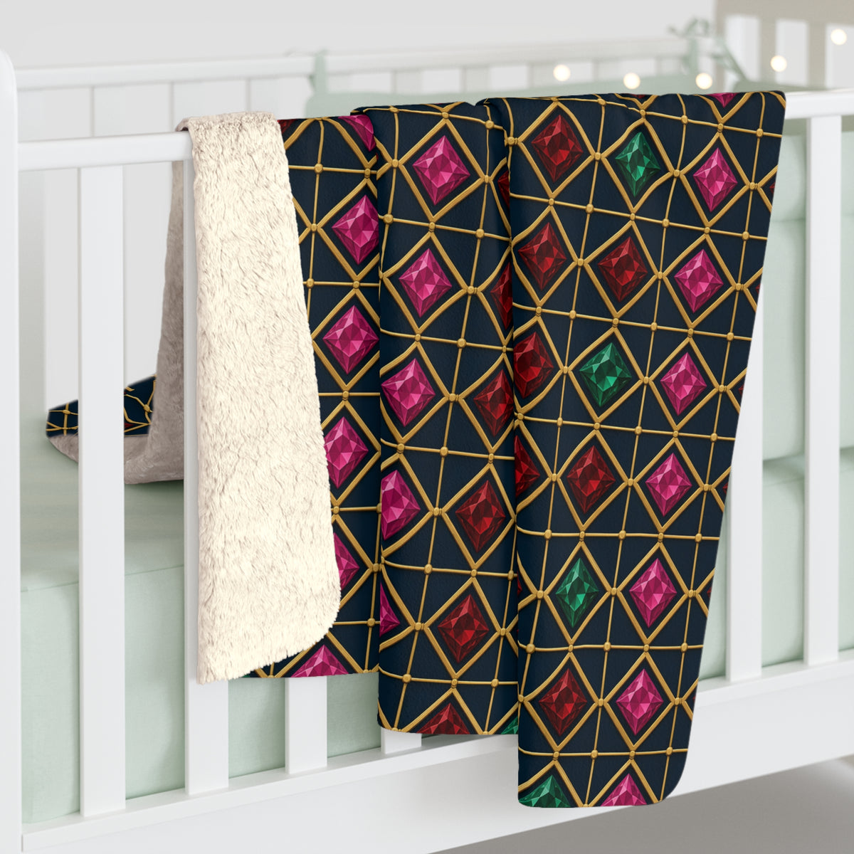 Gold Diamond Trellis Sherpa Fleece Blanket – Art Deco Pattern