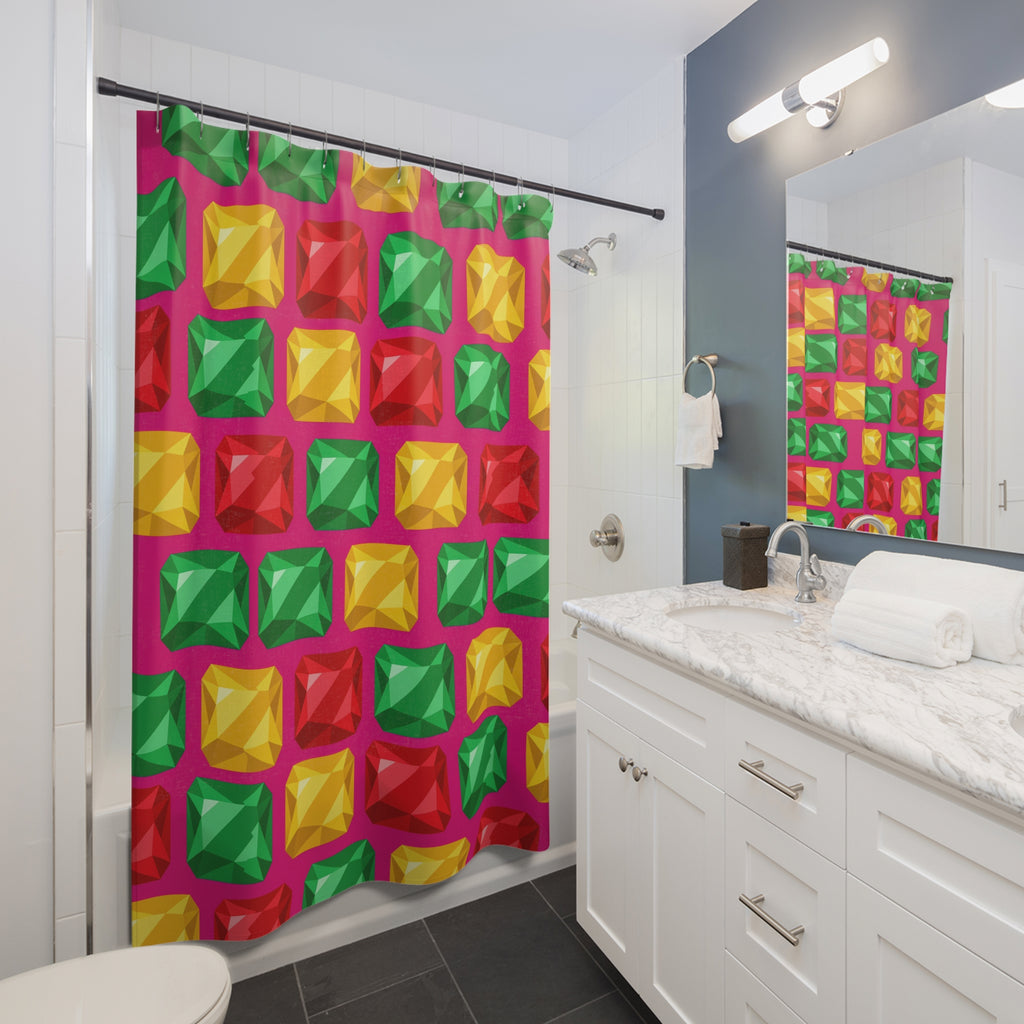 Big Stacked Gem Bars Shower Curtain – Geometric Blocks Pattern
