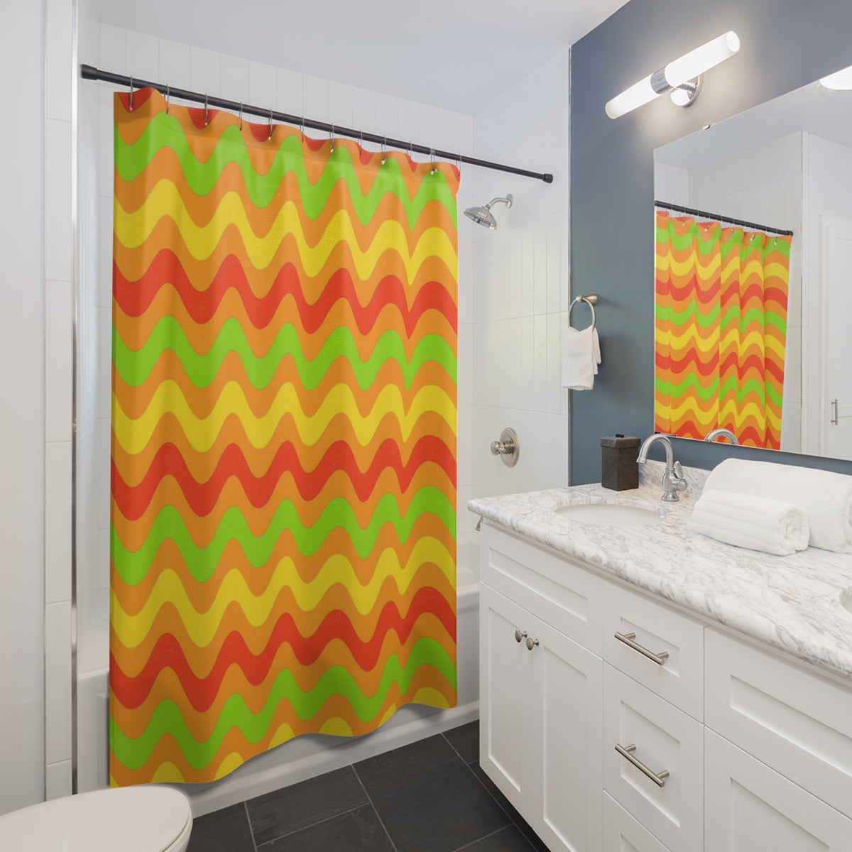 Big Ripple Chevrons Shower Curtain – Hot Citrus